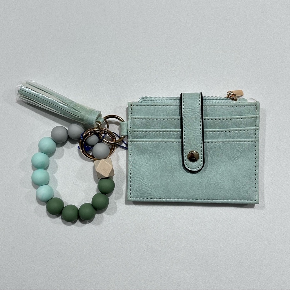 DS Bags Seafoam Wristlet Wallet Card Holder Beaded Keychain